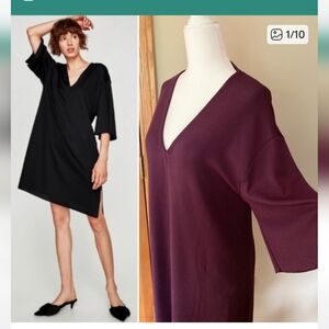 ZARA Deep Purple, V-neck Knit Shift Dress